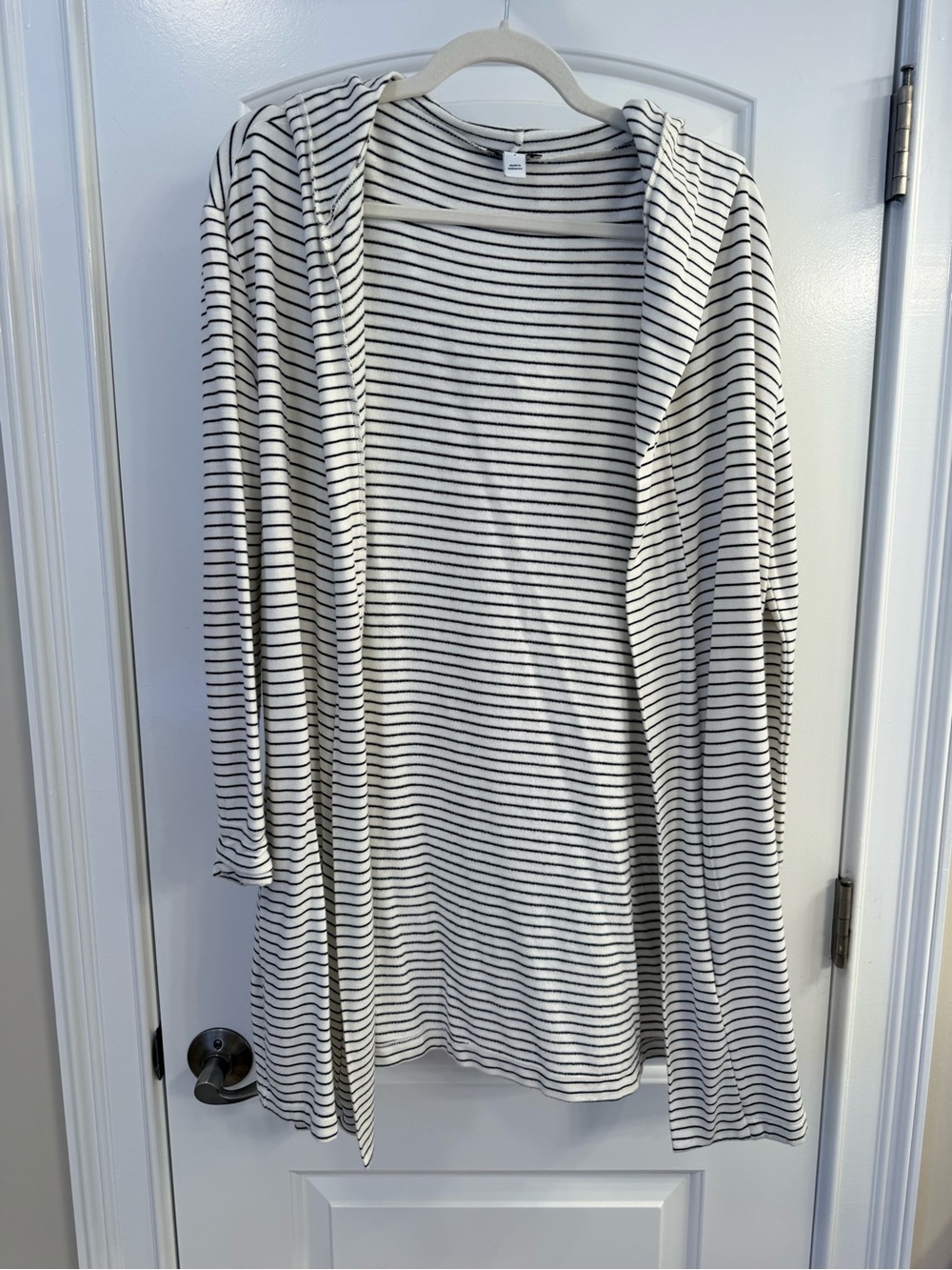 Daily Ritual White Hooded Open Front Cardigan with Black Stripes